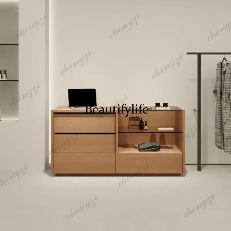 Modern simple front desk checkout page clothing store glass jewelry counter island cabinet flowing water display stand