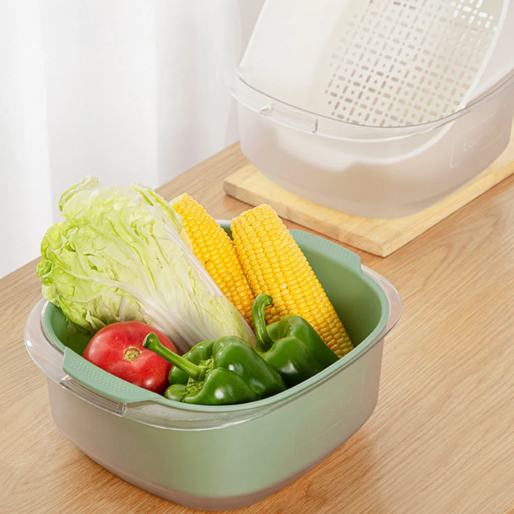 

Double Layer Drain Basket Fruit Storage Multifunctional PET White Kitchen Tool Vegetable Washer Food Grade PP Strainer