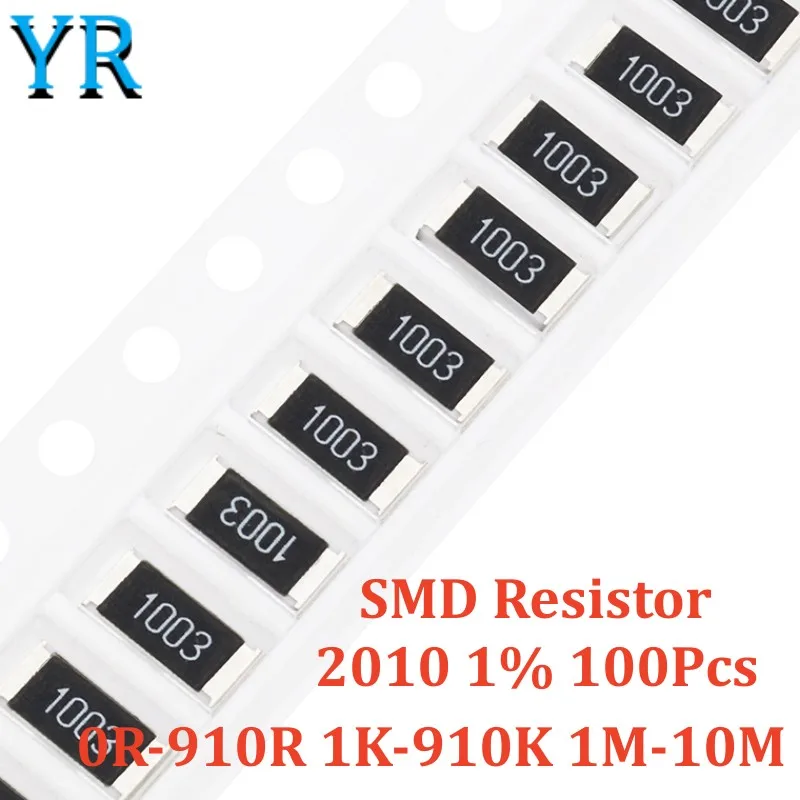 Resistencia SMD de 100 piezas, 2010, 1%, 0R-910R, 1K-910K, 1M-10M, 6,2 K, 2M, 15K, 68K, 20R, 6,8 K, 1.6R, 680R, 20R, 10M, 27K, 4.7R, 47R, 1,2 K, 820K