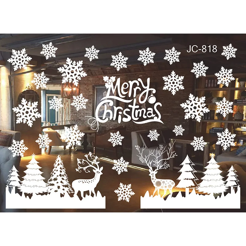 Christmas Snowflakes Electrostatic Window Clings Stickers Reindeer Santa Claus Window Decals Xmas Home Decorations New Year 2024