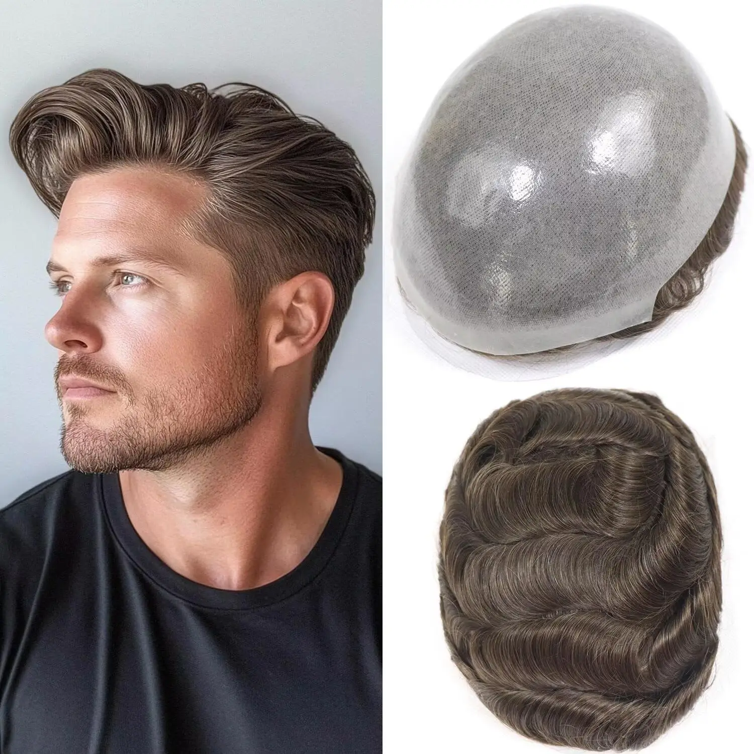 Toupee For Men Ultra-Thin Skin Microskin Male Hair Prosthesis Premier Toupee for Men Men's Wig 100% Natural Human Hair