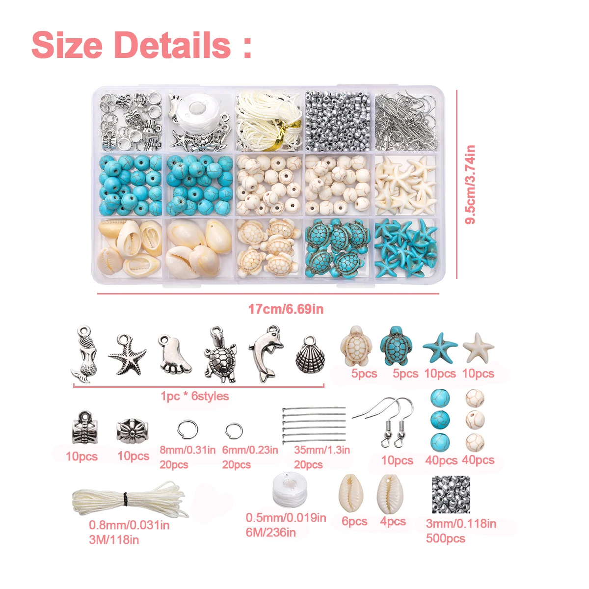 715Pcs Turquoise Ocean Blue White Summer Beach Bead Kit, Turtle Shell Starfish Shape Beads for DIY Jewelry Making Bracelets Earr image 4