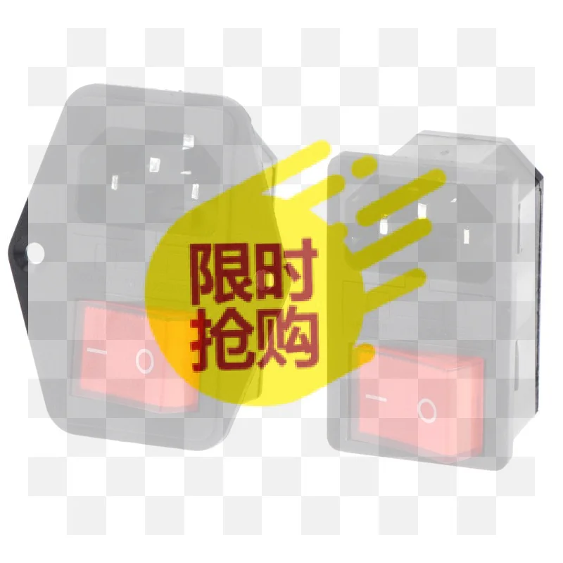 IEC320 C14 Electrical AC Socket 3 Pin Red LED 250V Rocker Switch 10A Fuse Female Male Inlet Plug Connector Embedded Socket Mount