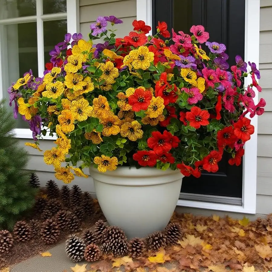 

12 Bundles Artificial Flowers for Outdoor Indoor Fake Flowers uv Resistant Artificial Outdoor Flowers Fake Plants for Porch Gard