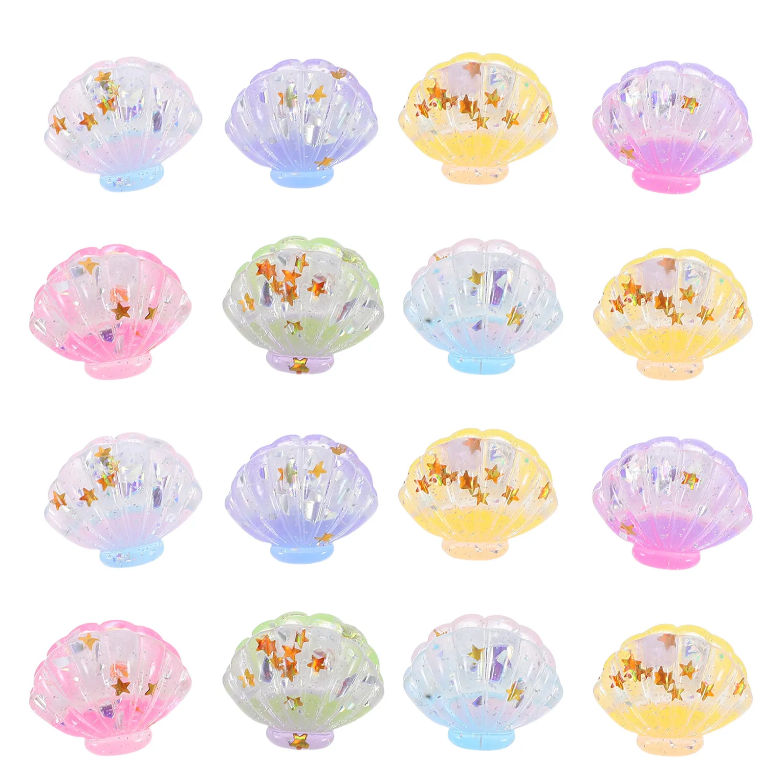 

Набор из 16 светящихся миниатюрных украшений в виде ракушек из смолы с эффектом ночного освещения и жемчугом для создания романтической атмосферы, декор для сада, аквариума, рабочего стола