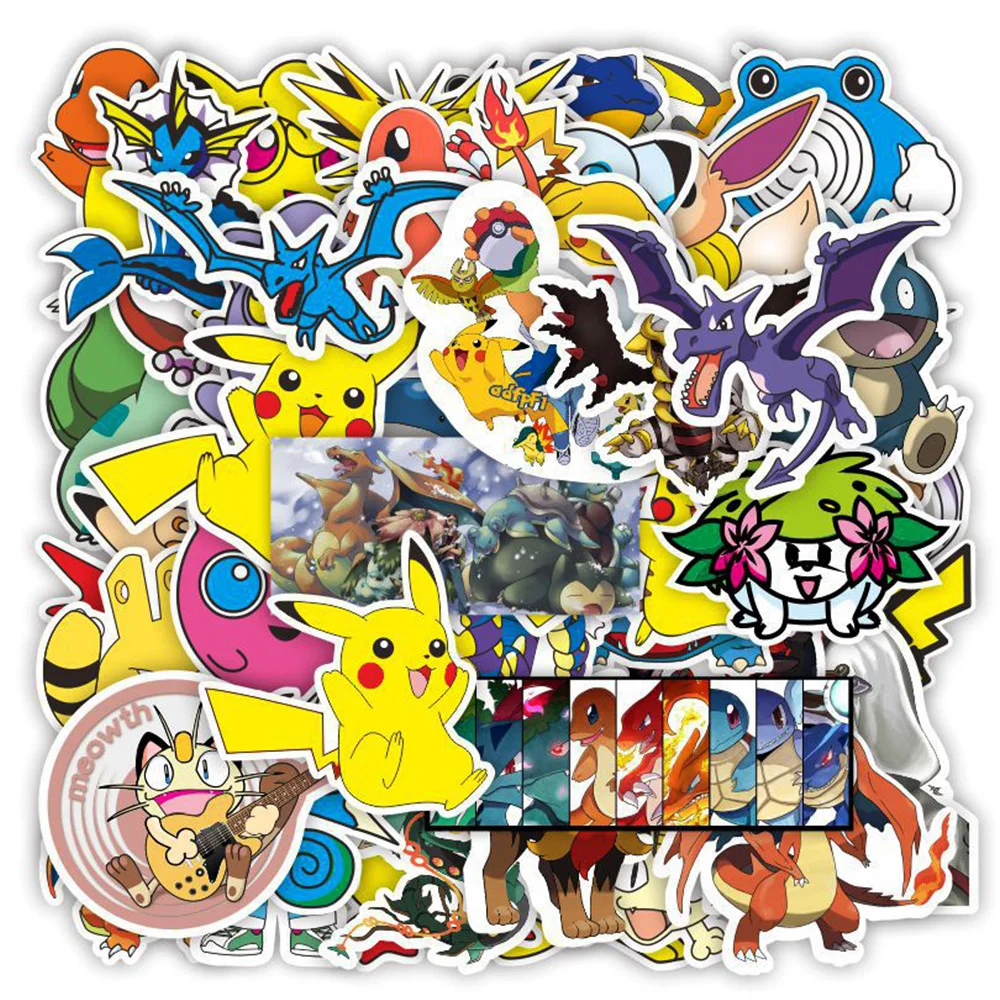 Autocollants de Dessin Animé Pokémon en PVC, Mignon, Drôle, Pikachu, Étanche, pour Réfrigérateur, Étui de Téléphone, Décoration Kawaii, 10/30/50 Pièces