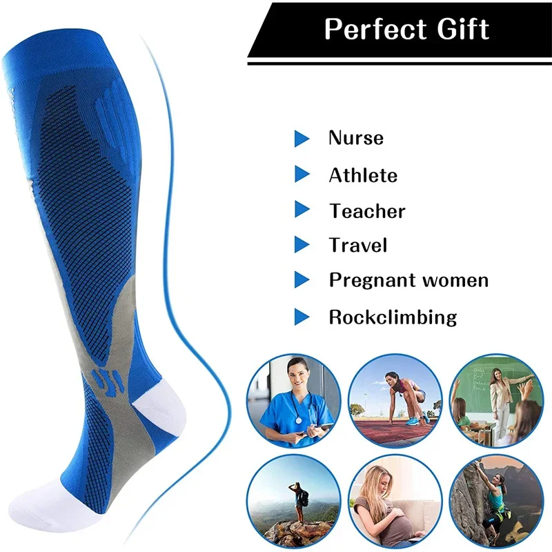 PR Running Compression Socks 20-30 Mmhg Knee High  Women Men Sports Socks for Marathon Cycling Football Varicose Veins Stockings