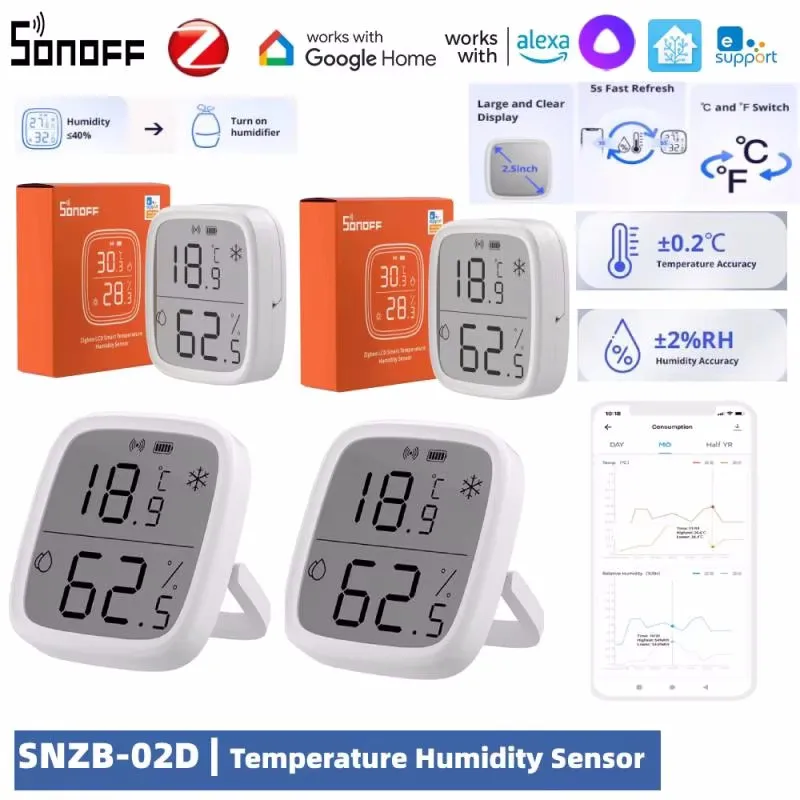 

SONOFF SNZB 02d Zigbee Temperature Humidity Sensor SNZB-02D With LCD Screen For EWeLink Zbbridge Pro Alexa Google Home Assistant