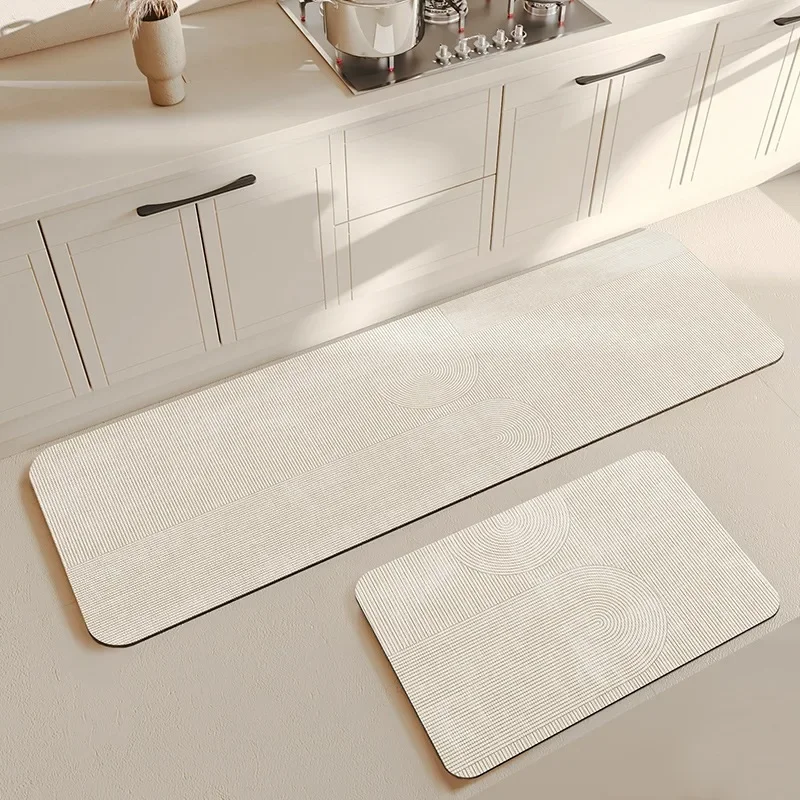 Kitchen Floor Mat, Soft Diatom Mud Absorbent Carpet, Minimalist Style, Beige, Long Strip Foot Mats, Home Decoration Non-slip Rug