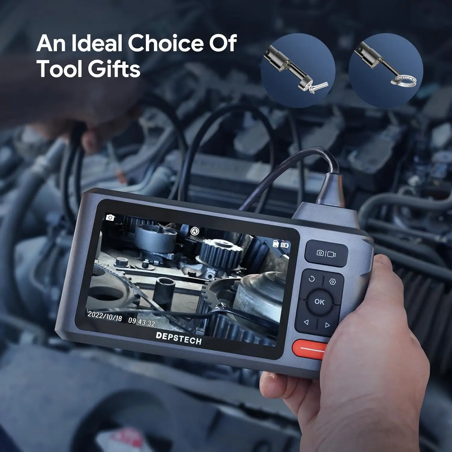 Камера для осмотра канализации длиной 50 футов, эндоскоп с двумя объективами DEPSTECH 1080P и подсветкой, бороскоп с 5-дюймовым IPS-экраном, разделенный экран