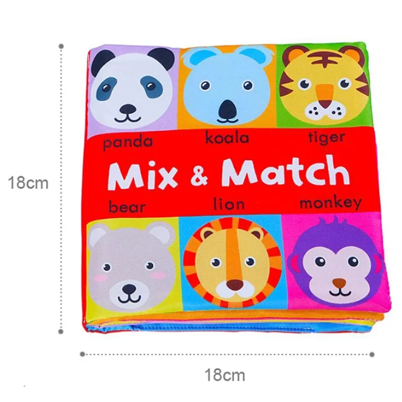 Baby Soft Crinkle Cloth Book Cartoon Face Animal Matching Toy For Toddlers Early Education Cloth Book For Newborn Toddlers