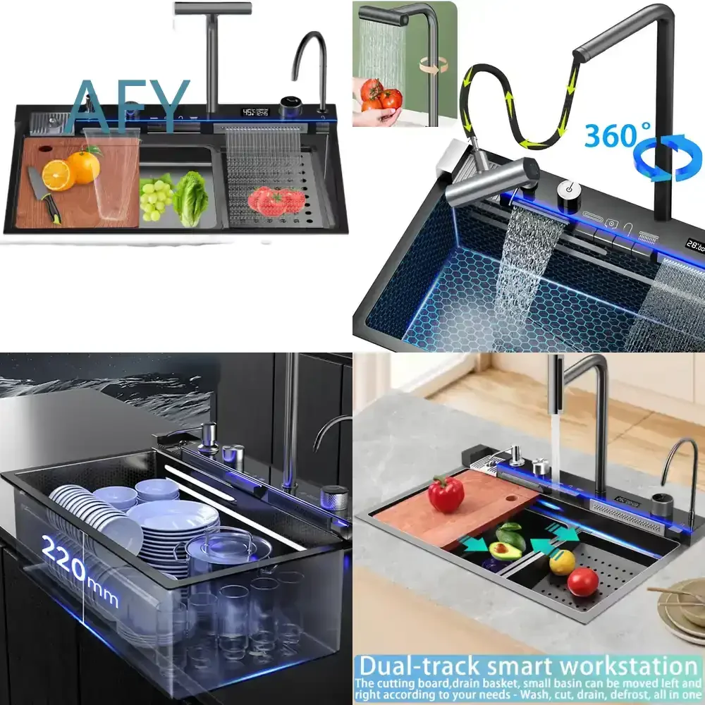 Modern Kitchen Sink 4 Function for Faucet Hot and Cold Stainless Steel Multifunction Digital Display Sink for Kitchen