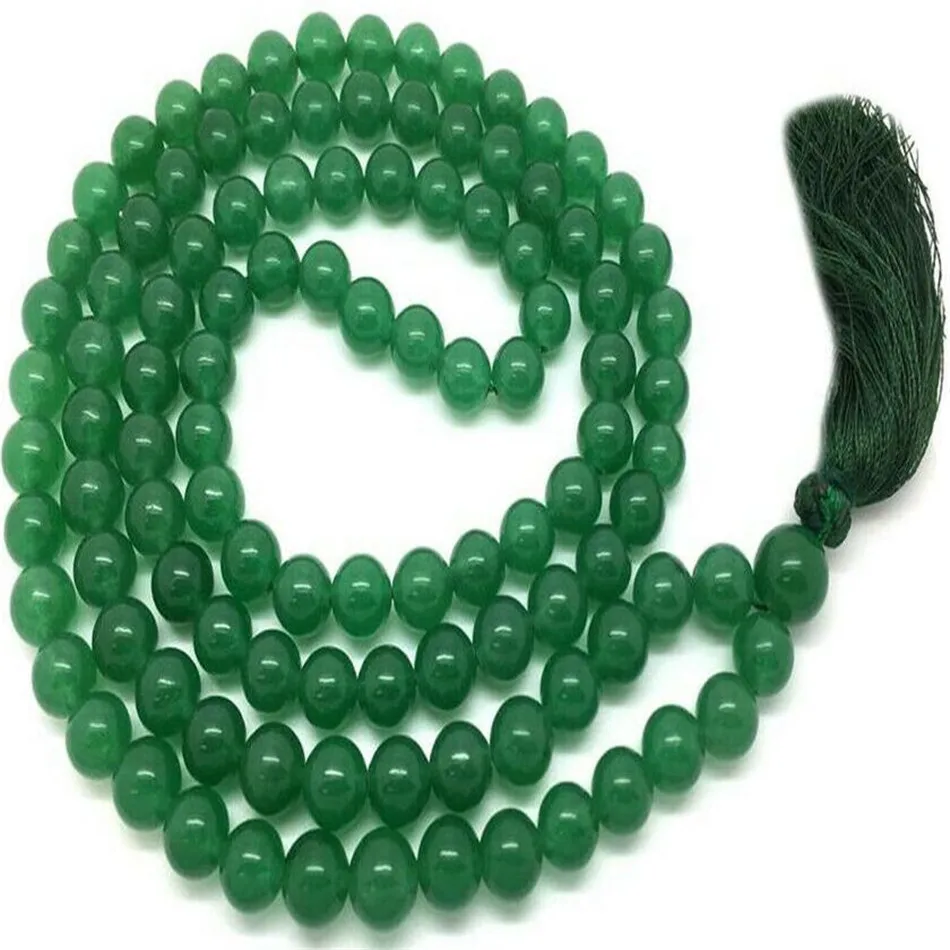 6mm Green Jade Necklace 108 Beads Tassels Artisan Teens Wrap Stackable Bangle Bodhi Link Charm Prayer