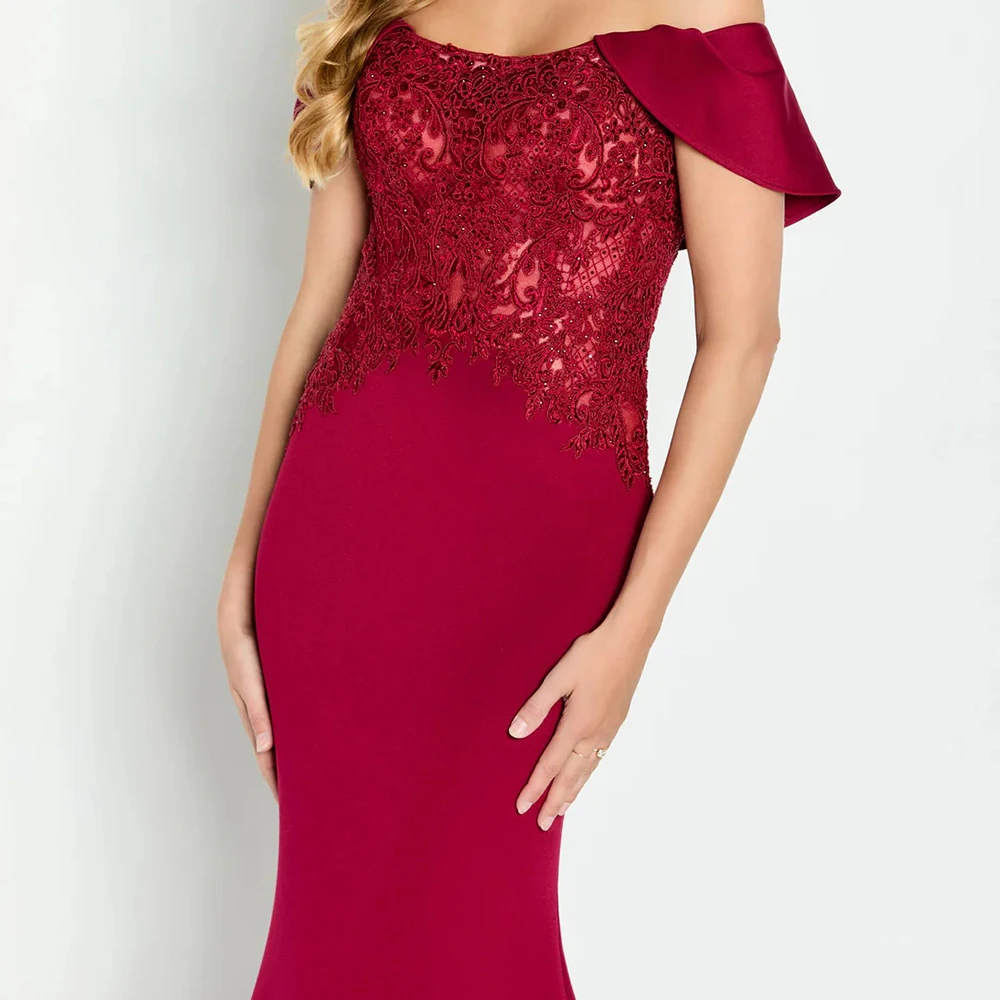 Op maat gemaakte zeemeermin-avondjurken Vloerlengte Off-the-shoulder Mouwloze galajurk Mode Kant Eenvoudige gedrapeerde feestjurk