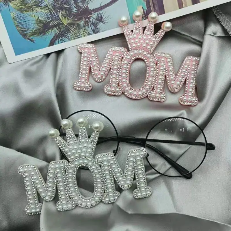 1PC Pearl Crown Mom Letter Patches Sew On Letters Patch Rhinestone Applique Patch Crystal Pearl Stick On Patches For Clothing