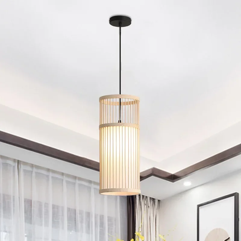 

New Chinese Style Pendant Lamp Creative Restaurant Homestay Zen Tea Room Bedroom Bedside Decoration Bamboo Woven Lamp