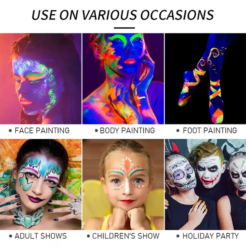 8 Color Face & Body Paint Palette,UV Glow-in-the-Dark Water-Based Neon Fluorescent Colors for DIY Nail Art,Halloween Parties
