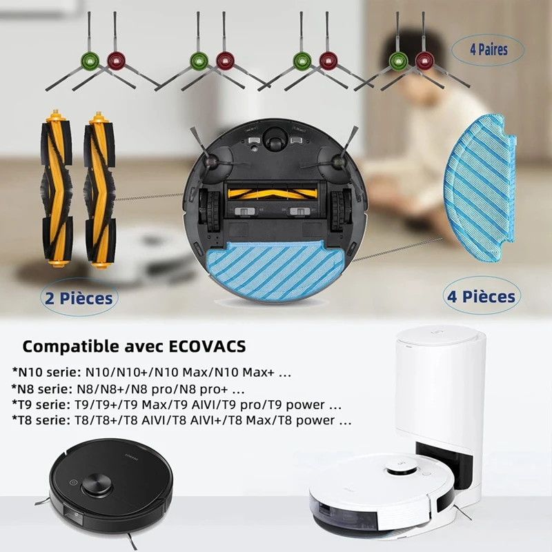 Vacuum Cleaner Replacement For Ecovacs DEEBOT N10+/N10 Plus, OZMO N8+/N8 Pro+ Accessory Kit, T8+/T8 AIVI+/T9+ Accessory Sets