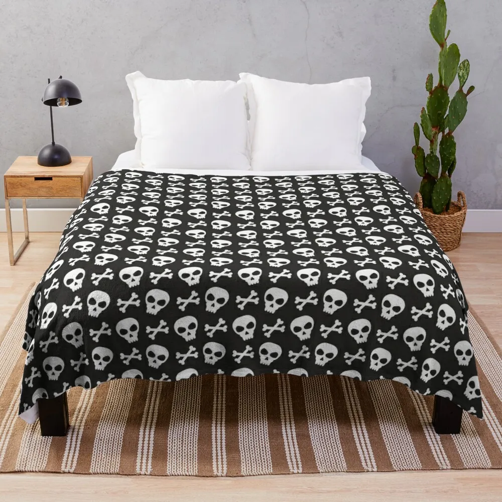 Skull & Crossbones on Black // Halloween Collection Throw Blanket Stuffed Blankets Cute Blanket Plaid Sofa Throw Blanket