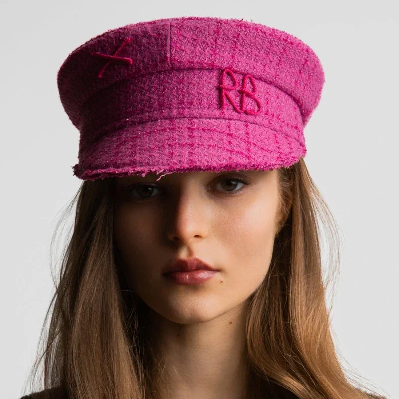 INS Multifunction Tweed Baker Boy Cap Women Pink Plaid Letter Woolen Newsboy Caps for Four Season Gorras Invierno Mujer