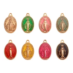 100pcs Brass Oval with Saint Charms Enamel Pendants Long-Lasting Plated for Women Men Necklace Bracelet Accessories 19.5x12x2mm