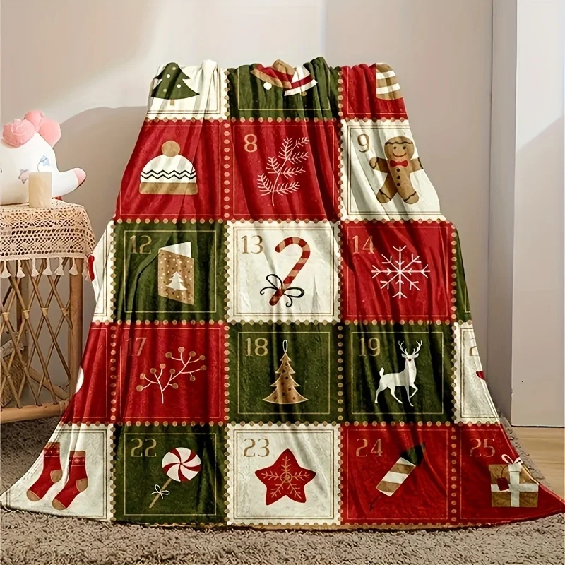 

1pc Vintage Christmas Print Blanket, Flannel Blanket, Soft Warm Throw Blanket Nap Blanket For Couch Sofa Office Bed Camping