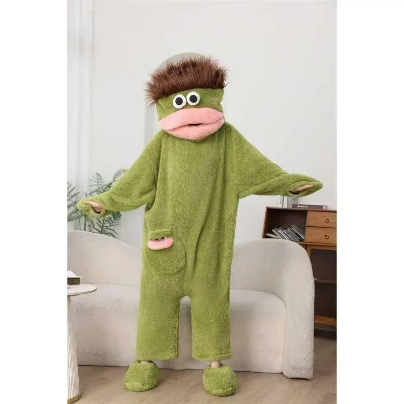 Cartoon Big Mouth Monster Cute Funny Onesie Pajamas Thickened Coral Fleece Homewear For Couples Men Women Autumn Winter Pajamas view 2