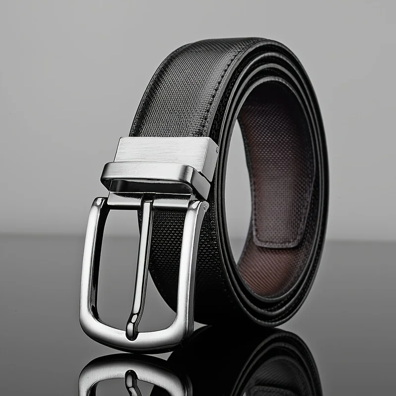 Men'S Casual Business Alloy Buckle Belt, Double-Sided Wearable Men'S Belt, High-End Trendy Belt, Gift For Boyfriend And Dad