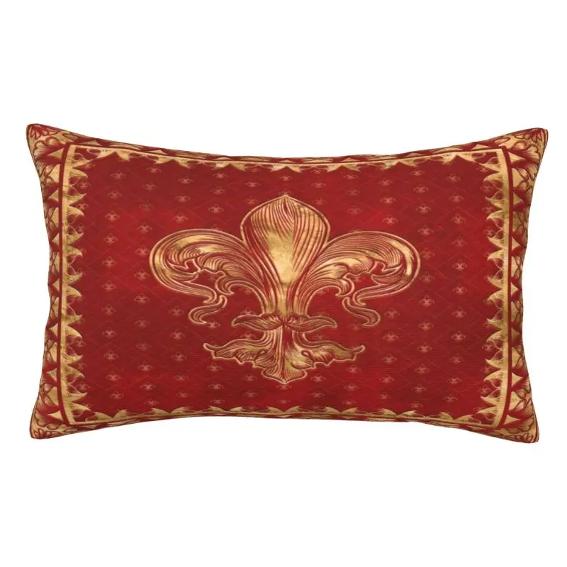 Custom Vintage Fleur De Lis Ornament Luxury Red Pillow Covers Ancient Symbol Sacred Lily Flower Home Decoration Salon Rectangle