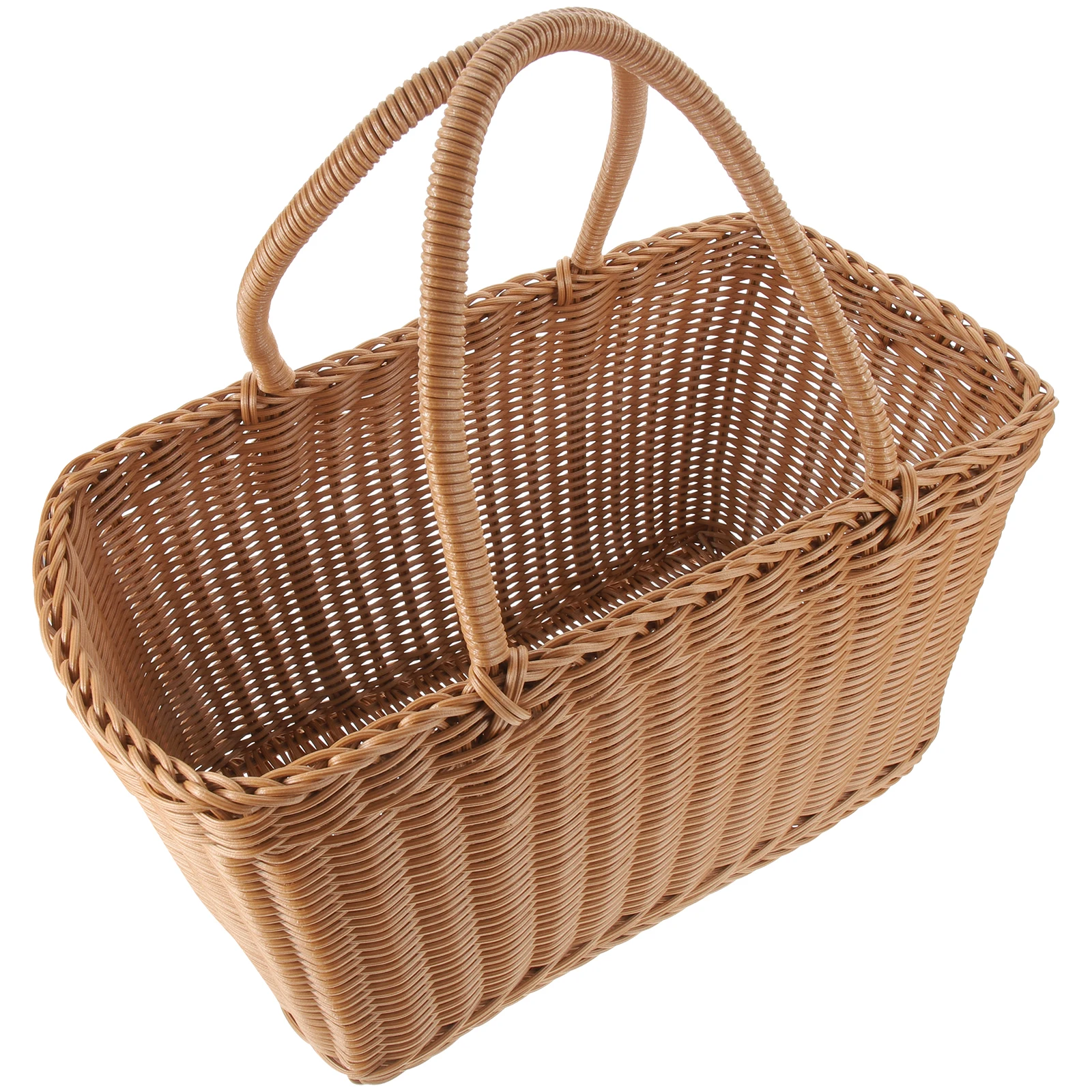 

Imitation Rattan Gift Basket Grocery Box Packing Brown H made Fruit Snacks Storage Kitchen Vegetable Picnic Durability Sturdy H
