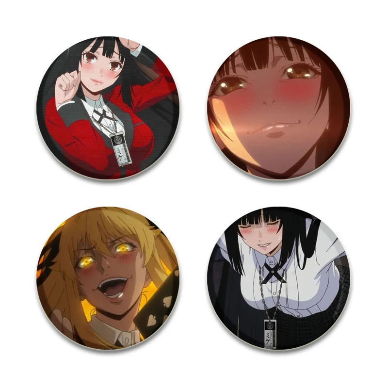 Bros Anime Kakegurui Breastpin Yumeko jaami kartun Cosplay lencana untuk ransel Dekorasi hadiah perhiasan bulat buatan tangan Lapel Pin