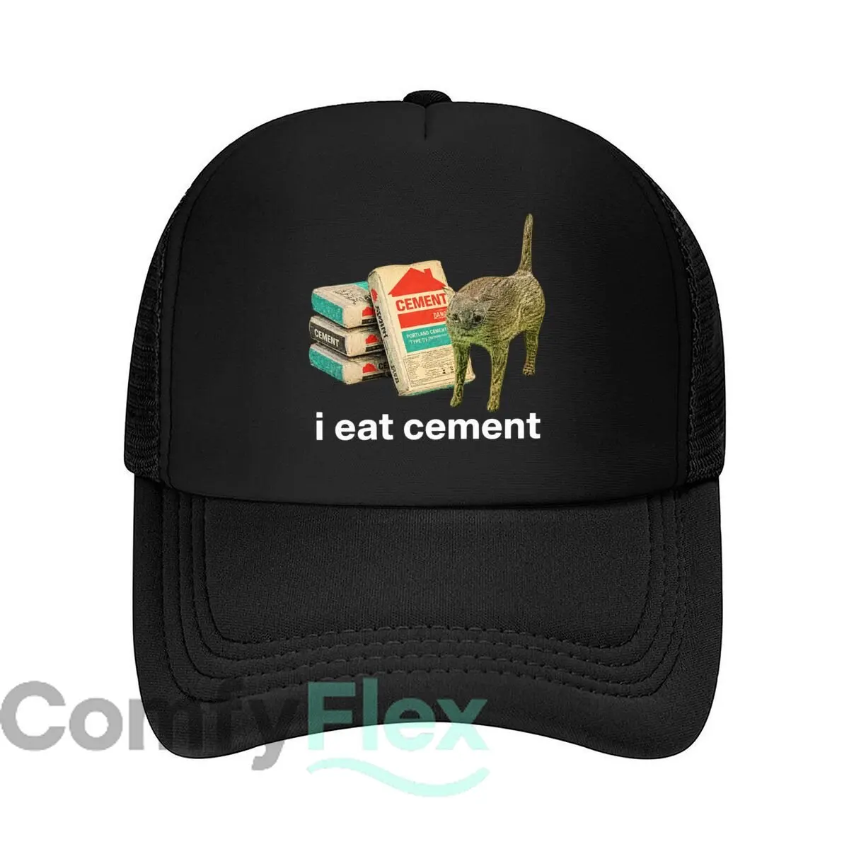 Cat I Eat Cement Funny Meme Graphic Mesh Baseball Cap Hip Hop