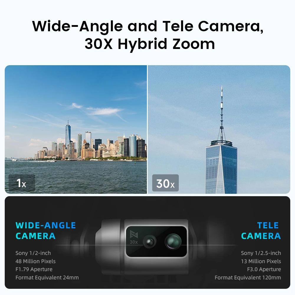 X8 ٹیلی ڈرون وائڈ اینگل اور ٹیلی کیمرہ 30x ہائبرڈ زوم 4K 60fps 10KM رینج 3-axis Gimbal GPS AI سپر نائٹ ویڈیو کے ساتھ