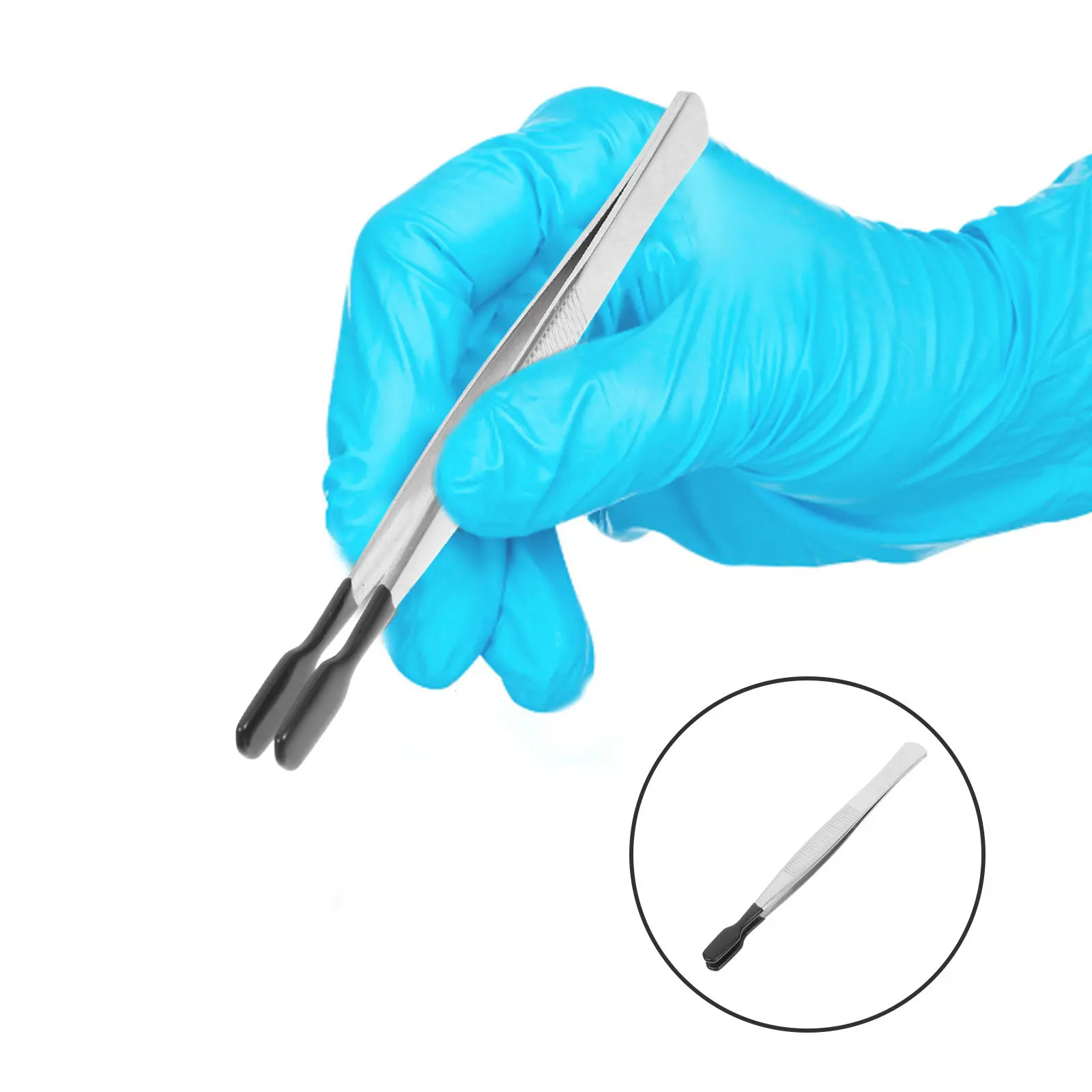 

Пинцет с резиновыми наконечниками и плоскими губками, лабораторный, из нержавеющей стали, прецизионный инструмент с удобной рукояткой для ювелирных работ, штамповки, рукоделия и хобби