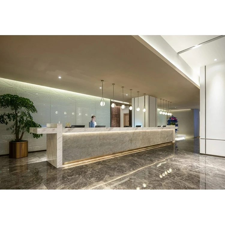 Custom Quartz Marble LED Reception Desk Hotel Office Building Executive Guide Reception Desk