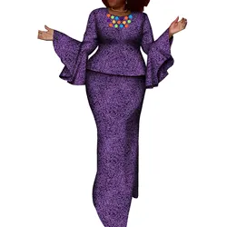 African Wax Print Clothing Women 2 Piece Outfits Set Bazin Riche Women Tops and Skirt Set WY10755
