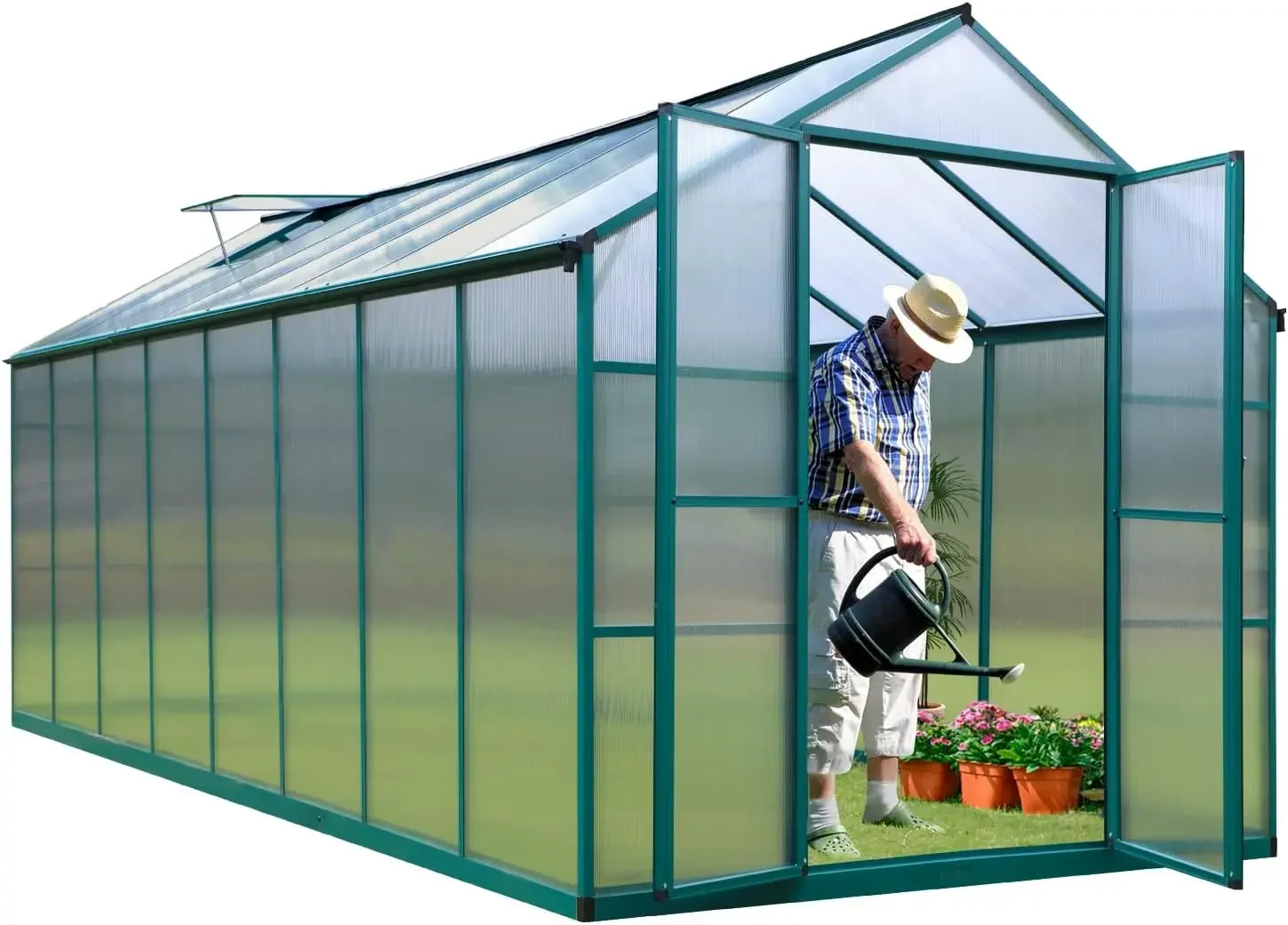 

8'x16' Greenhouse for Outdoors, Polycarbonate Greenhouse with Roof Vent, Heavy Duty Aluminum for Outdoors Greenhouse