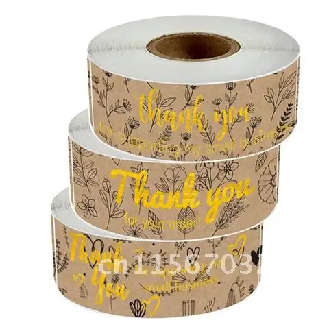 120pc Gold Rectangle Thank You Kraft Stickers Wedding Pretty Gift Cards Envelope Sealing Label Stickers Stationery