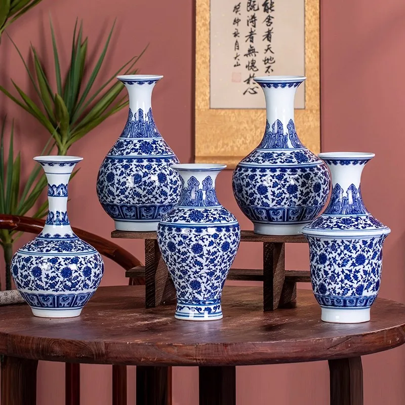 30cm/large vase Jingdezhen ceramic blue and white porcelain vase decoration, living room flower vase, new Chinese home decoratio