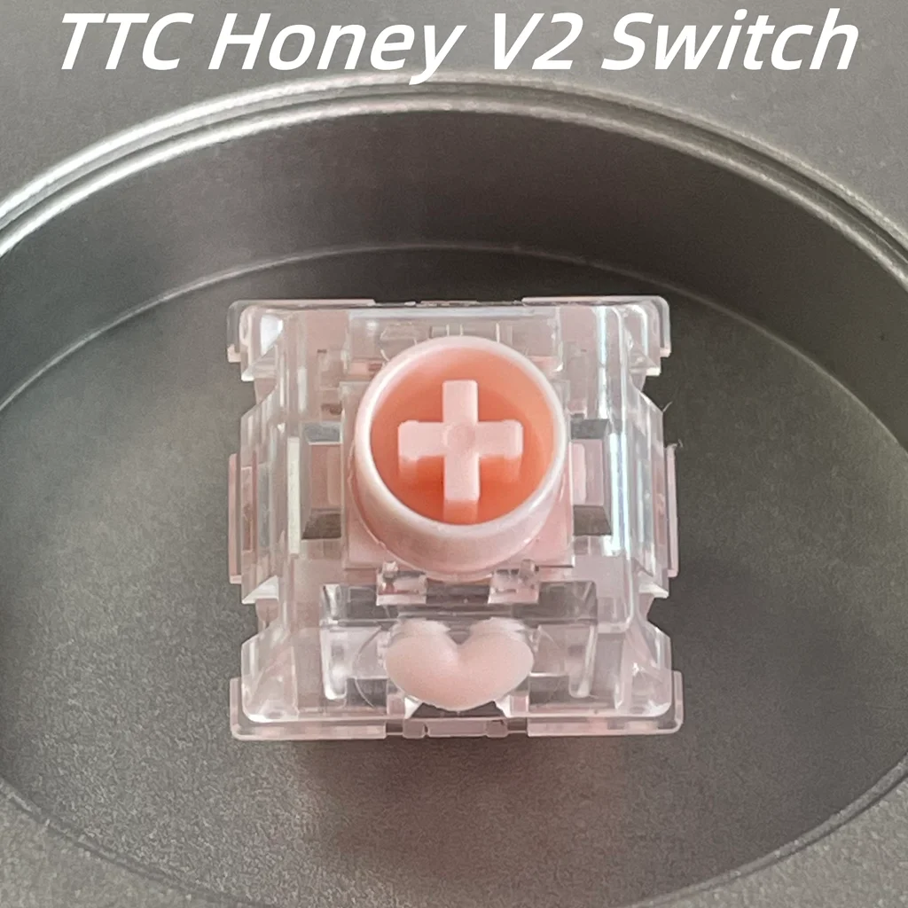 Switch de Teclado TTC Honey V2 5 Pinos Linear Rosa Transparente RGB com Lubrificação Fina, Acionamento Rápido 42g POM para Gamers