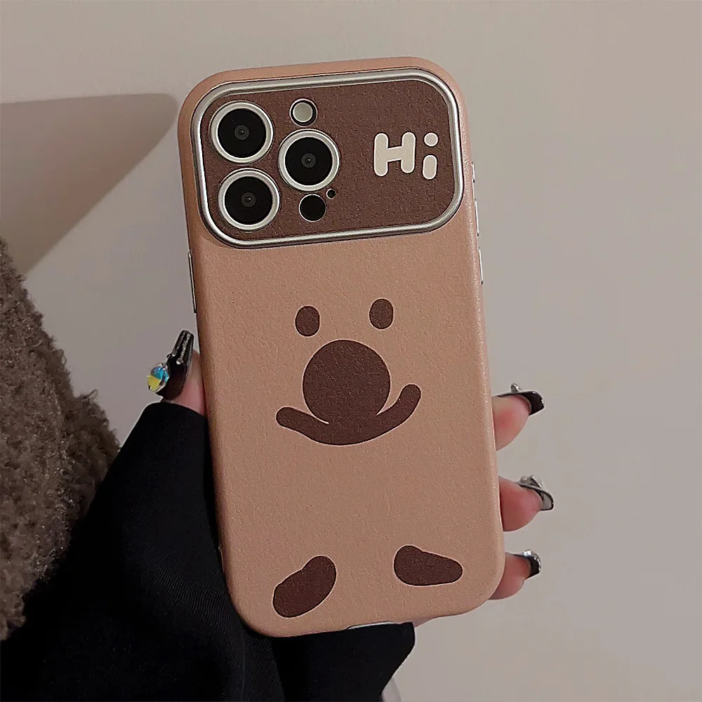 Hot selling creative cute cartoon koala pattern faux leather protective case suitable for 15 14 13 12 11 Pro Max Plus anti drop