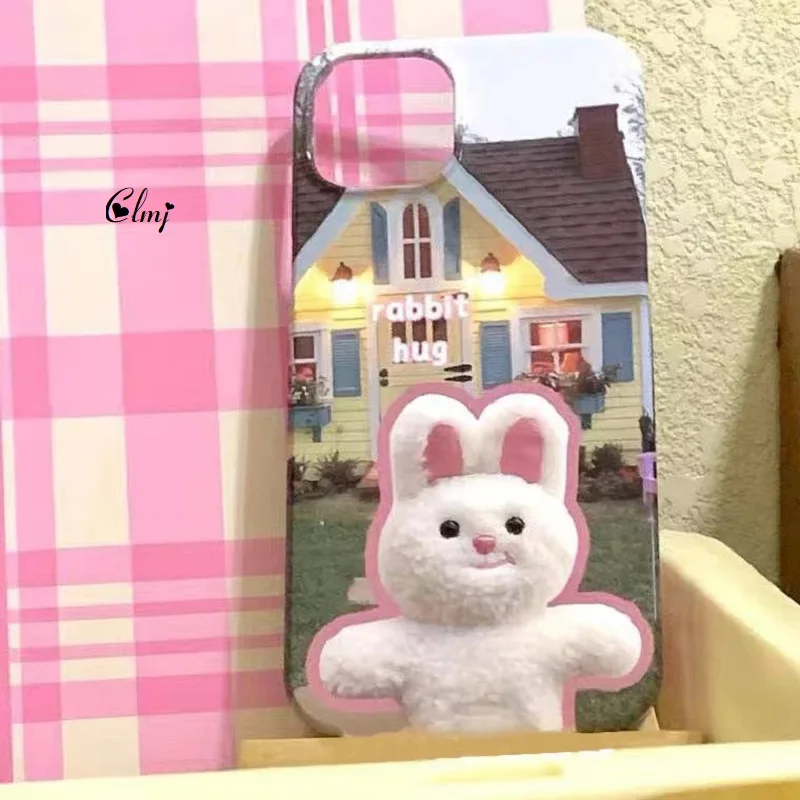 Funda de teléfono Vintage con bonito conejo y animales de dibujos animados para iPhone 16 15 14 13 12 11 Pro Max XS XR XSMax 7 8 Plus, funda dura HD brillante para PC