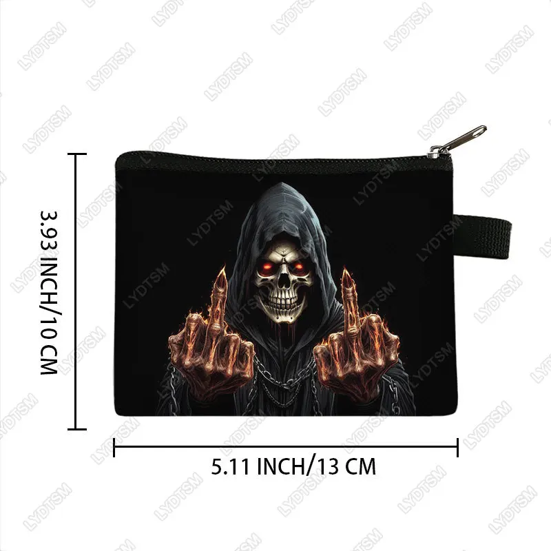 Funny Grim Reaper Skull Middle Finger Pattern Coin Bag Baby Women Card Key Earphone Holder Wallet Money Bag Zipper Pouch