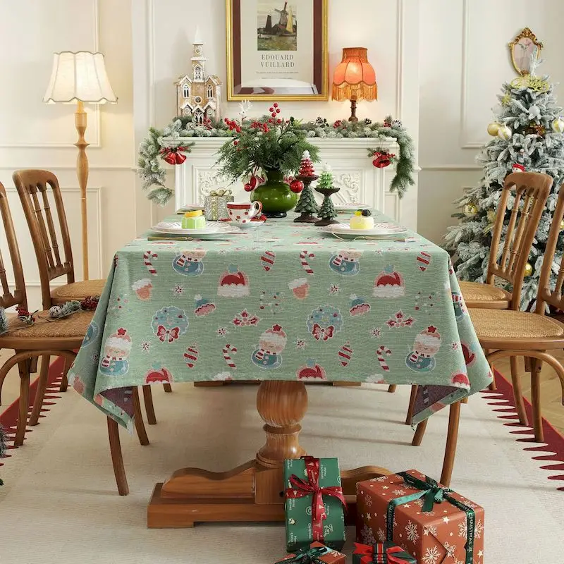 VIKAMA Peppermint Plaid HoHo Tablecloth, 6 Designs, Waterproof Washable Table Cover for Kitchen Dining Party