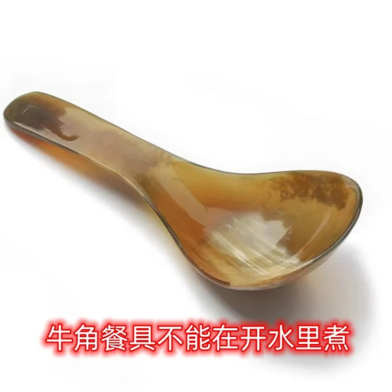 Cuchara de sopa de cuerno de buey Natural puro, cuchara de arroz para el hogar, cuchara para niños, vajilla gruesa ecológica que preserva la salud de alta gama