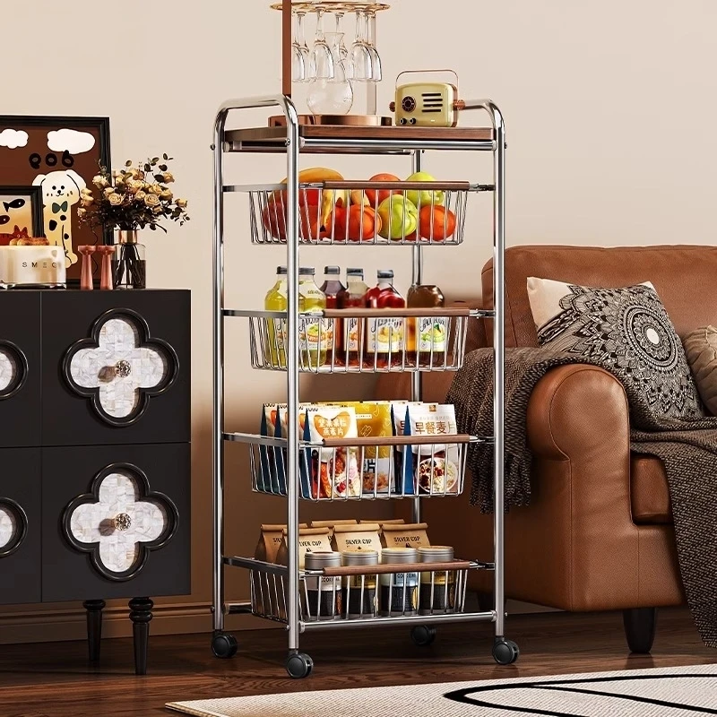 

Snack rack Multi-layer medieval removable trolley Living room Multifunctional storage rack Home kitchen vegetable basket