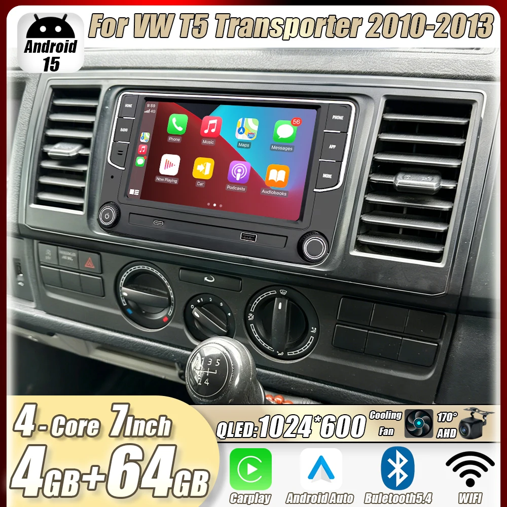 

4GB+64GB 7"For VW T5 Transporter 2010-2013 Car Stereo Radio CarPlay Android15 Auto Head Unit GPS 4G+WIFI Navi Multimedia Player