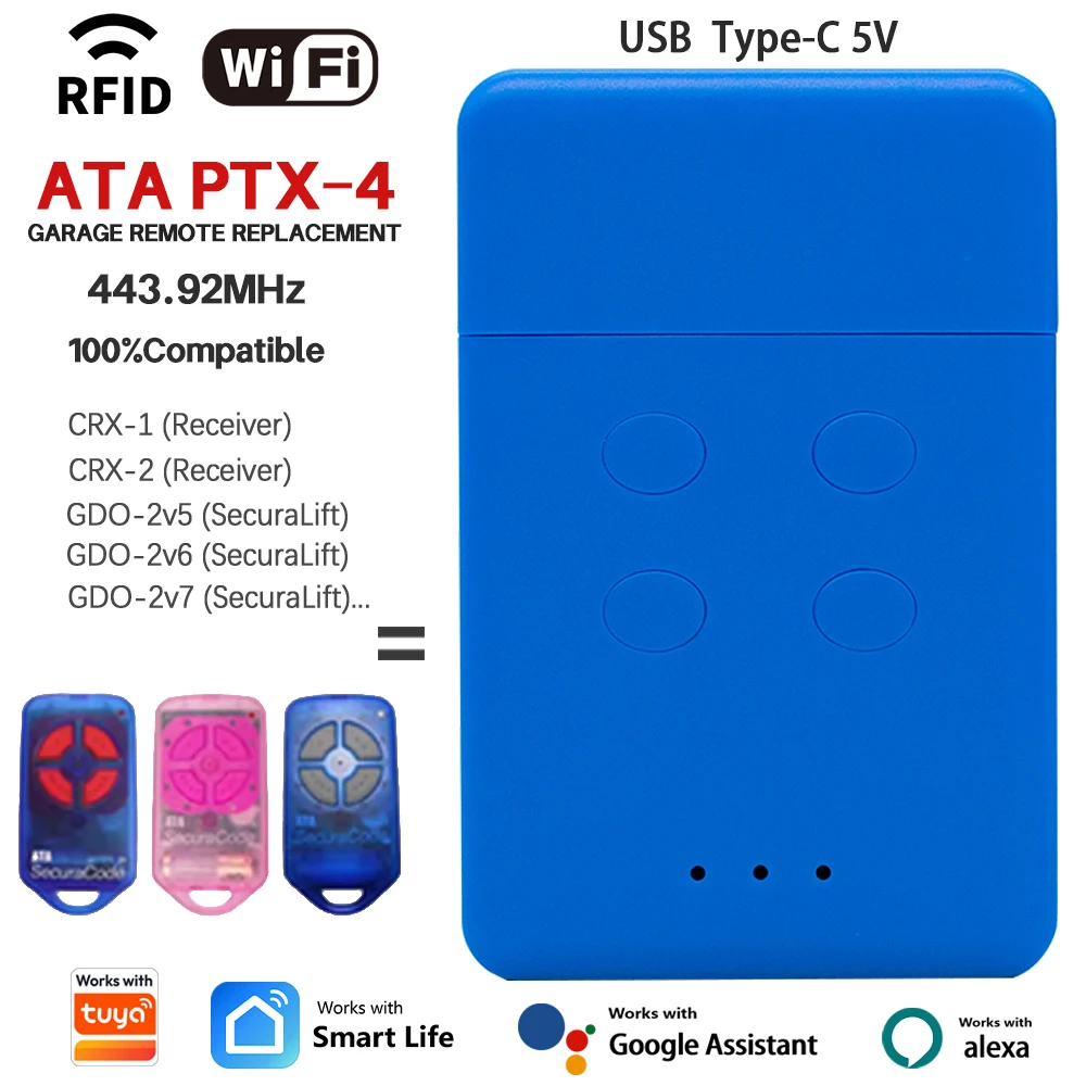 

ATA PTX4 Wifi Smart Transmitter Remote Control GDO-2v5 GDO-2v6 GDO-2v7 433.92MHz RF Bridge Connector Work With Tuya Alexa