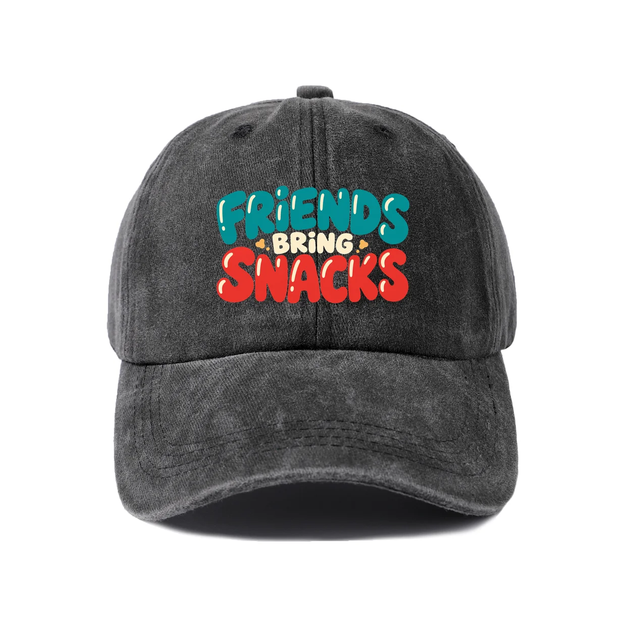 Friends Bring Snacks Graphic Vintage Washed Baseball Cap, Adjustable Unisex Dad Hat, Casual Gift