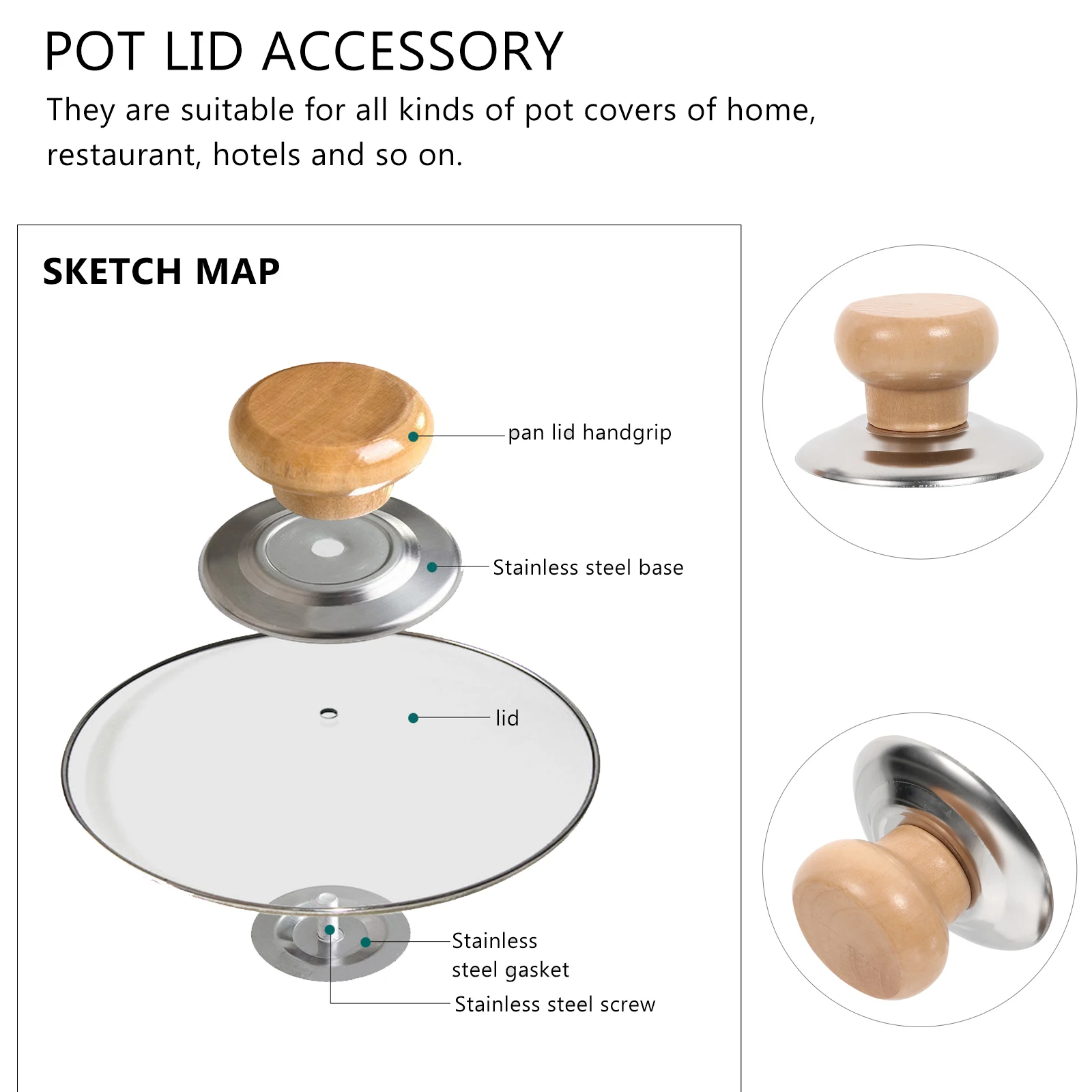 

12 Pcs Solid Wood Pot Bead Pan Handle Top Beads Knob Grip Replacement Handgrip Cover